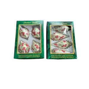Vintage Commodore Christmas Classics Hand Decorated Glass Ornaments Hollyberry